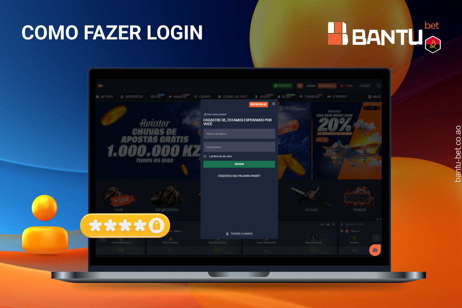 Instruções passo a passo para jogadores de Angola sobre como iniciar sessão na sua conta Bantubet