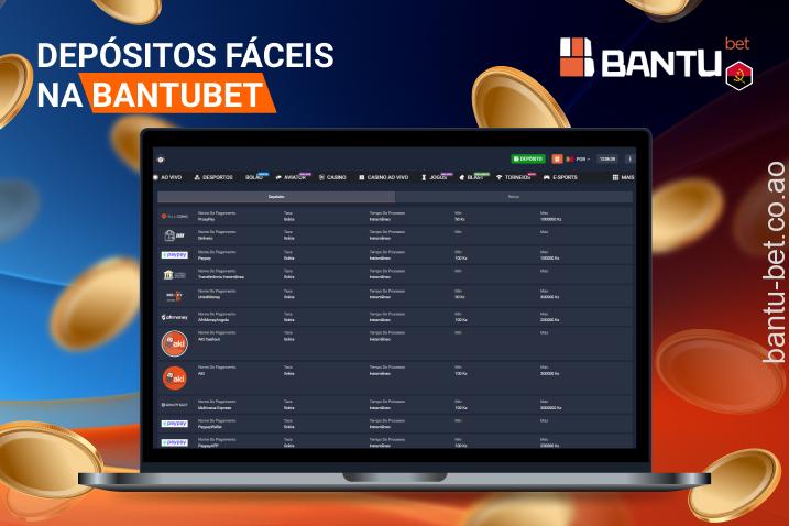 A Bantubet oferece métodos populares para financiar sua conta em Angola