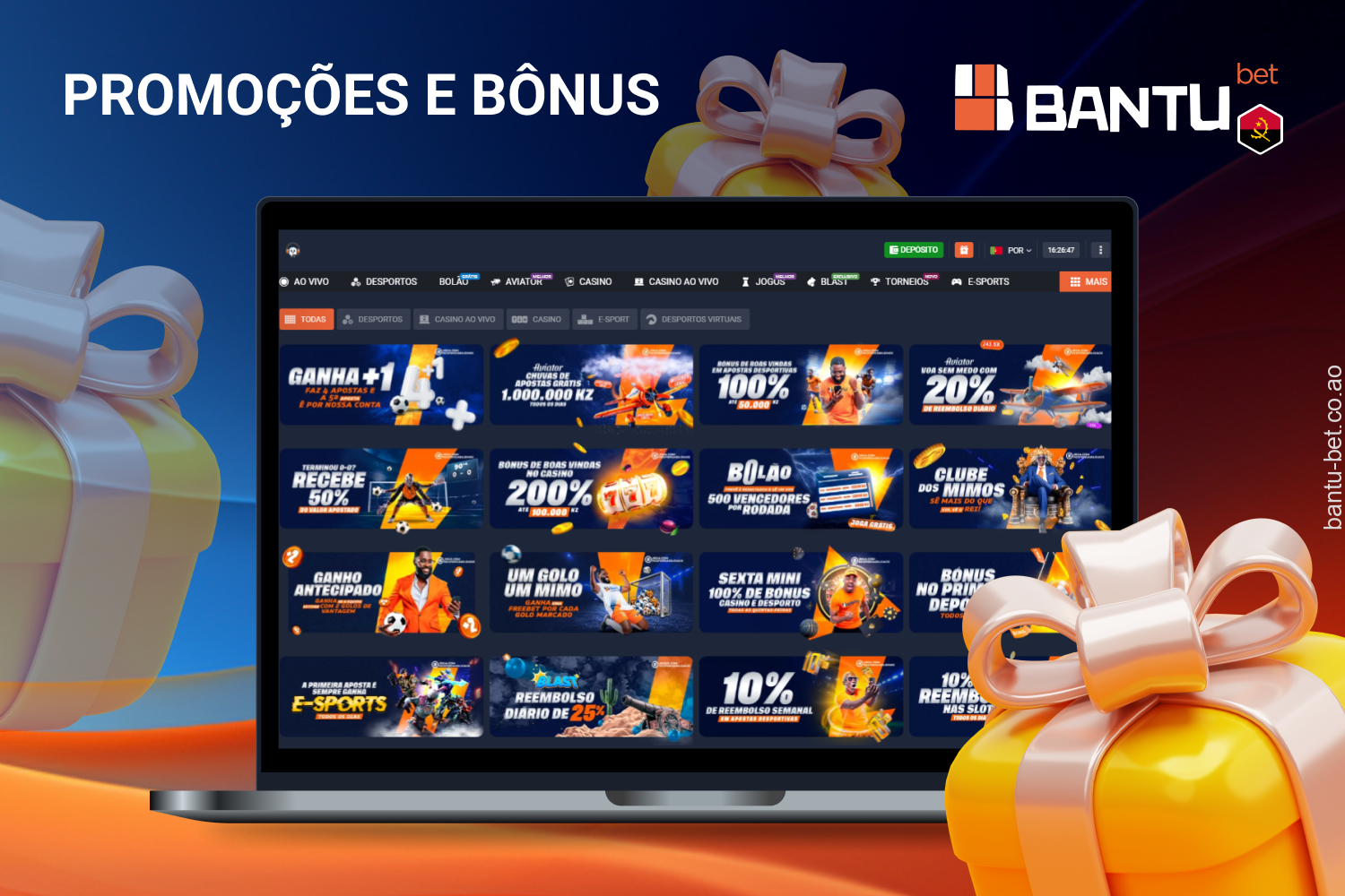 Bónus generosos e promoções interessantes estão disponíveis para os utilizadores da Bantubet de Angola